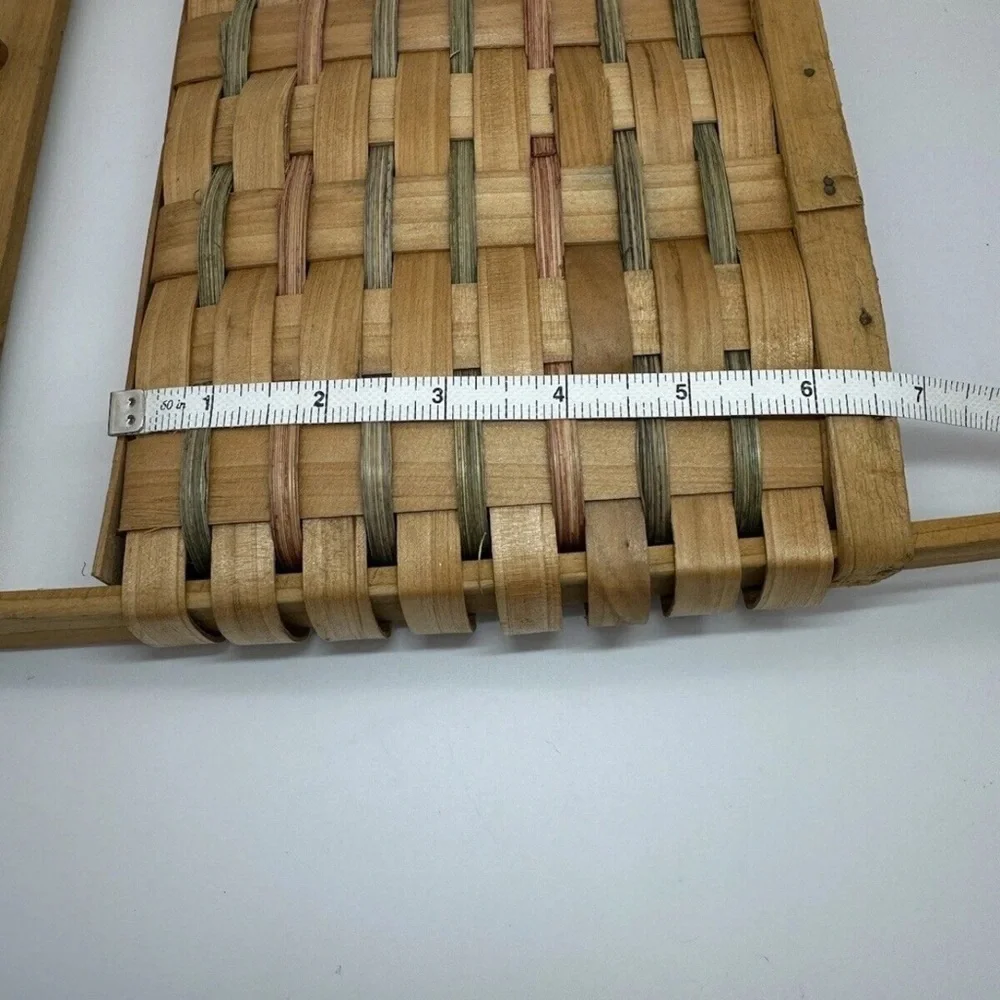 Vintage New England hand made wall hanging basket mail Color Weave Hooks Cottage